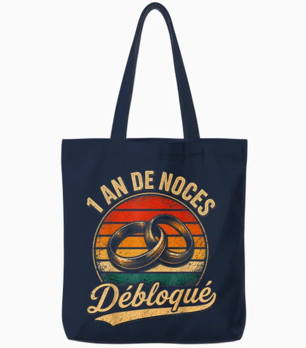 1 an De Mariage Noces De Coton Débloqué Cadeau Vintage Tote Bags in Navy