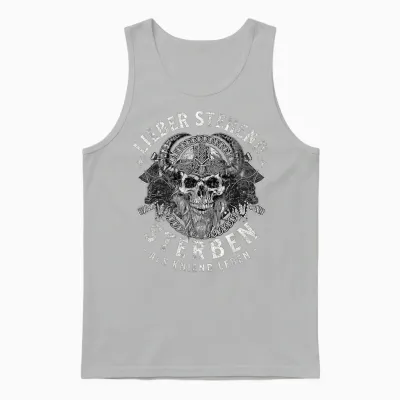 T-Shirt with German Text "lieber Stehend Sterben Als Kniend Leben ", Black Unisex Tank Top - Ash