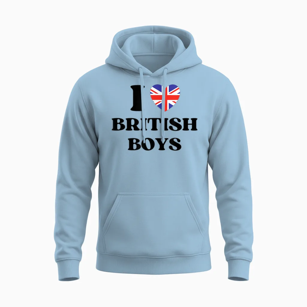 Funny I Love British Boys I Red Heart British Boys Britain Unisex Hoodie in Light Blue