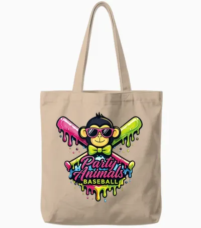 Party Animals Baseball Funny Monkey Tote Bags - Natural