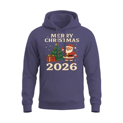 Merry Christmas 2026 Santa & Tree Unisex Hoodie - Heather Sport Dark Navy