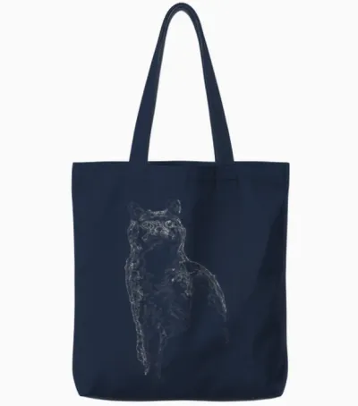 Cat Line Art Tote Bags - Navy