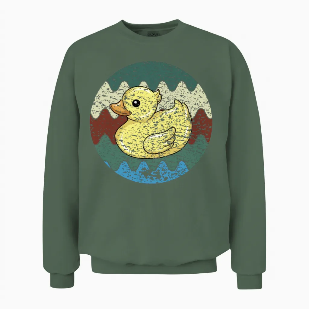 Bath Duck Retro Unisex Sweatshirt in Military Green
