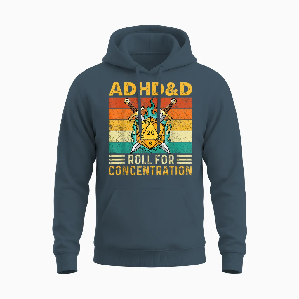Adhd&d Roll for Concentration - Rpg Tabletop Games Unisex Hoodie in Dark Heather