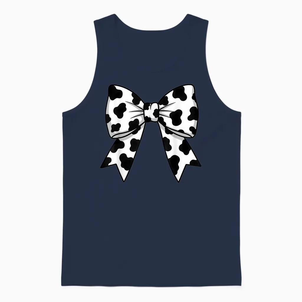 Cute Cow Pattern with Flirtatious Bow for Women and Girls T-Shirt, Black, S Unisex Tank Top in Navy