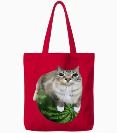 Funny Watermelon Cat Meme Tote Bags - Red