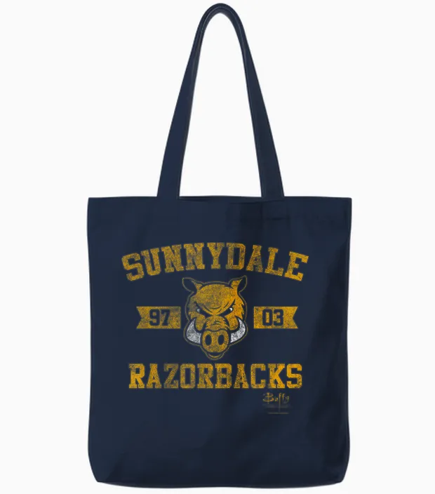 Buffy the Vampire Slayer Sunnydale Razorbacks Collegiate Tote Bags in Navy