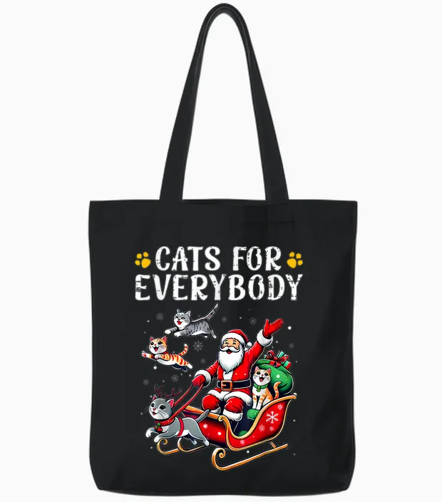 Cats for Everybody Christmas Cat Funny Xmas Men Women Santa Tote Bags in Black