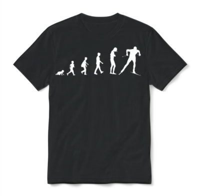 Evolution to Skiing Athlete Silhouette Design Unisex T-Shirt - Black