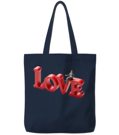3d Love Typography with Creative Design Tote Bags - Navy