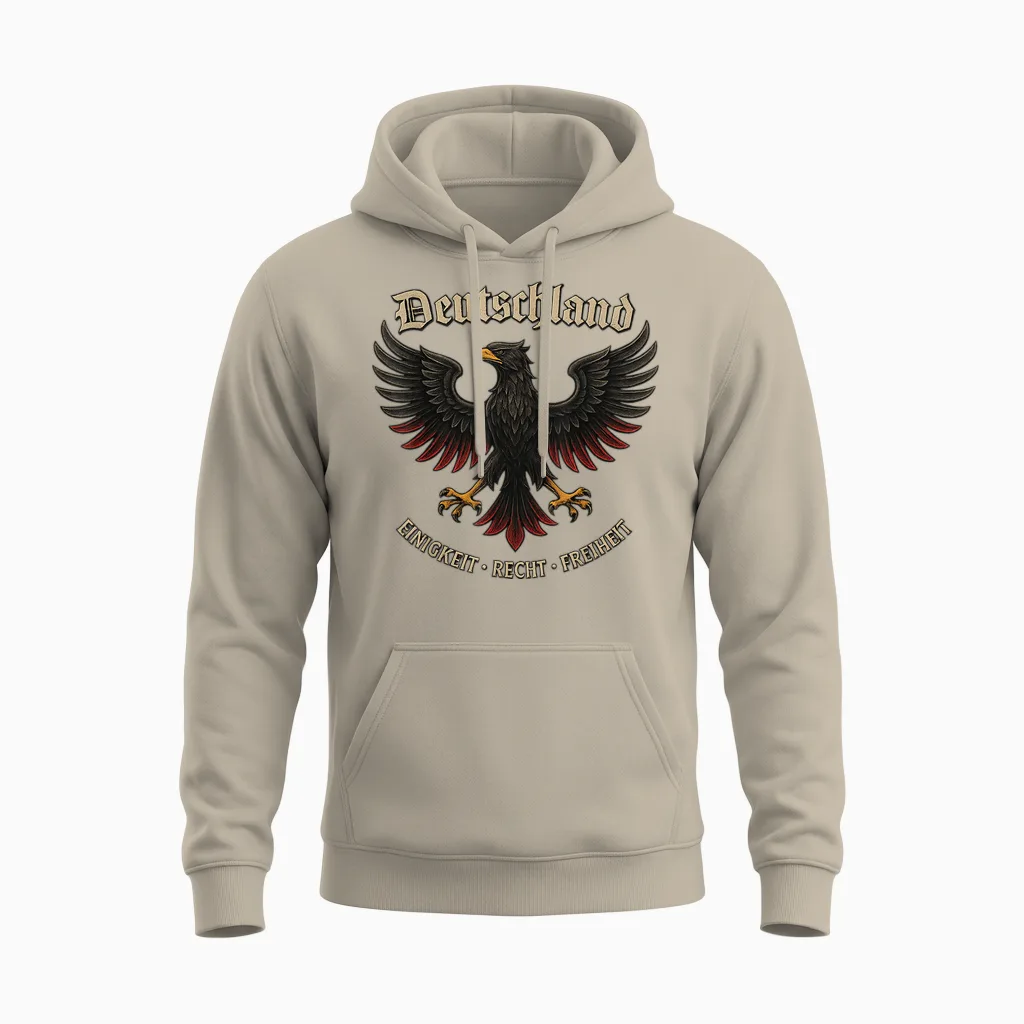 T-Shirt with German Eagle Retro Unity Right Freedom Unisex Hoodie in Sand