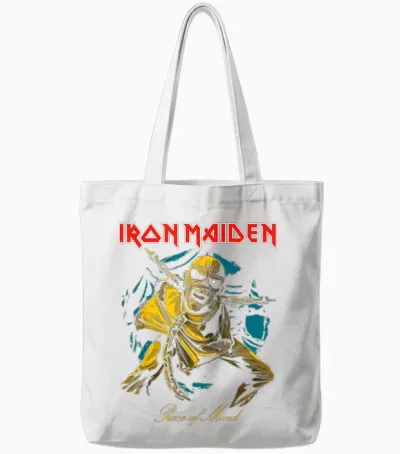 Iron Maiden - Pom Gold Eddie Tote Bags - White