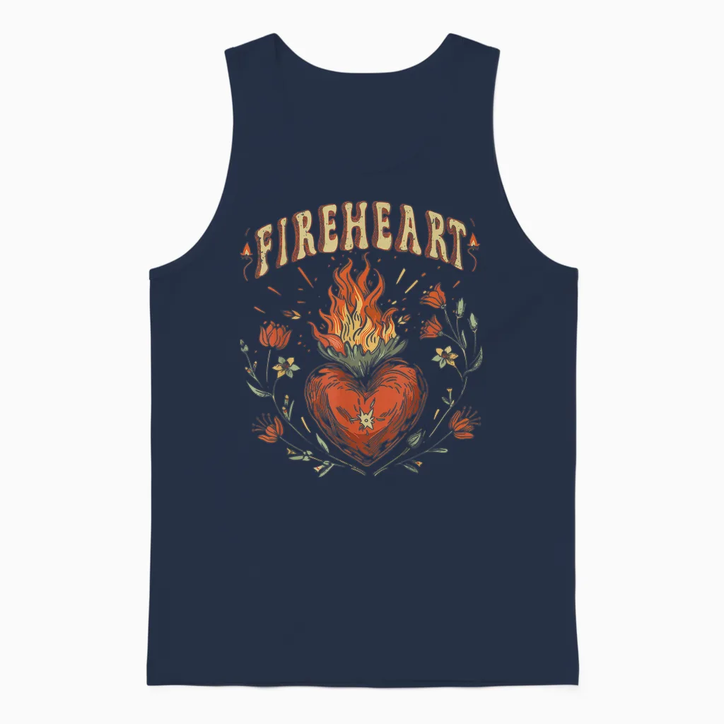 Vintage Fire-Heart Unisex Tank Top in Navy