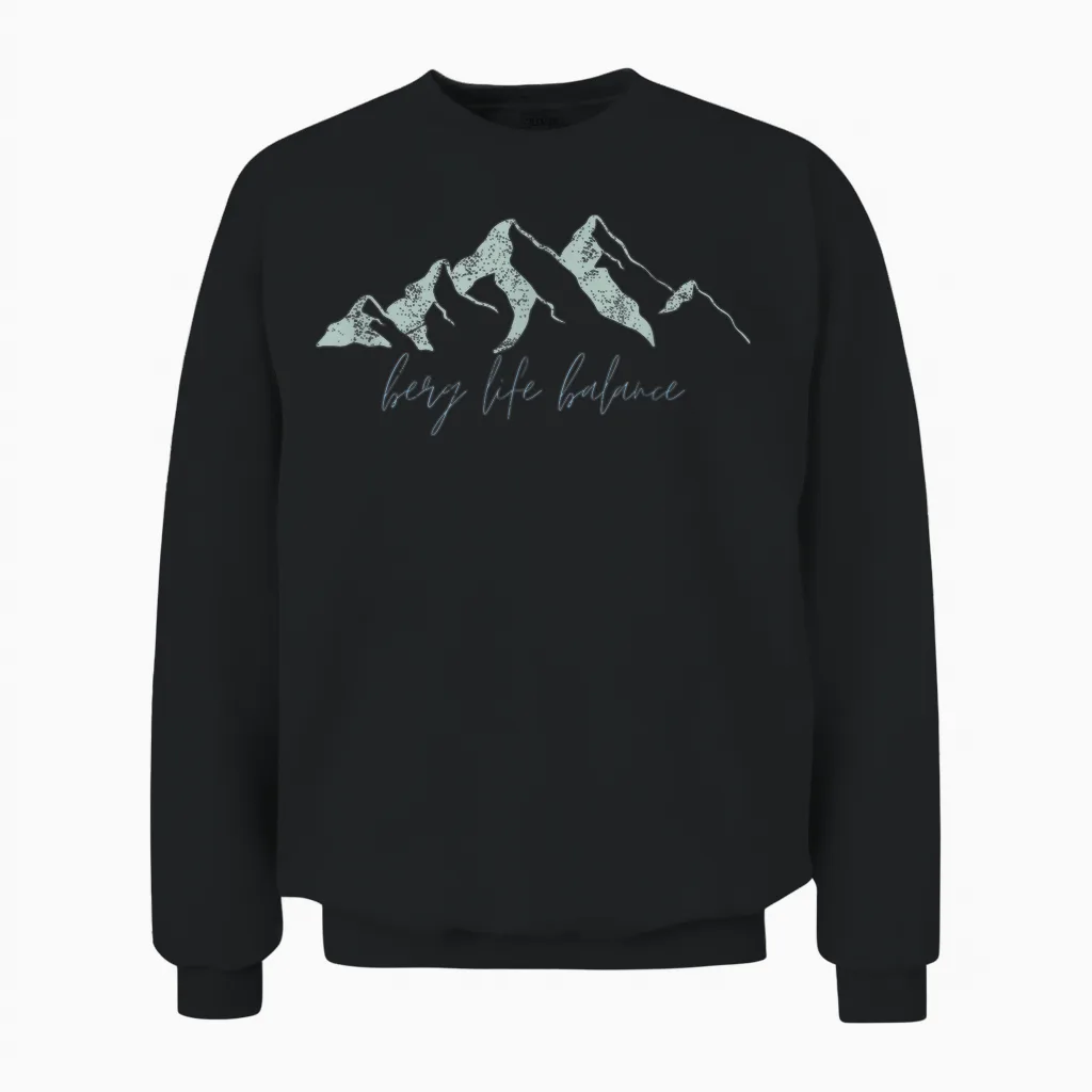 Berg Life Balance Retro Mountain Hiking Outdoor Hiking T-Shirt, Black Unisex Sweatshirt in Black
