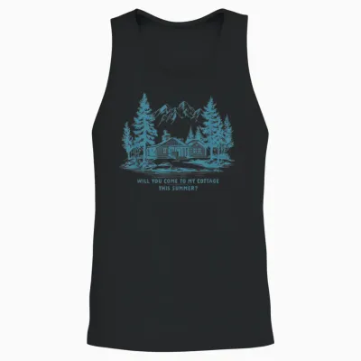 Come to My Cottage This Summer Vintage-Grafik Herren Unisex Tank Top - Black