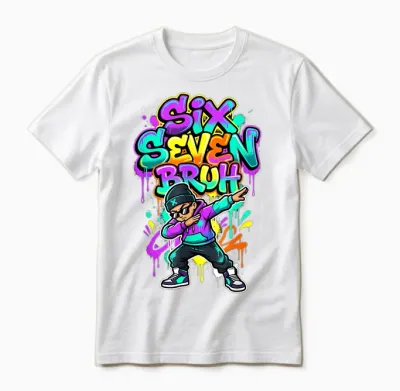 Six Seven 67 Schule Gen Alpha Slang Meme Unisex T-Shirt - White