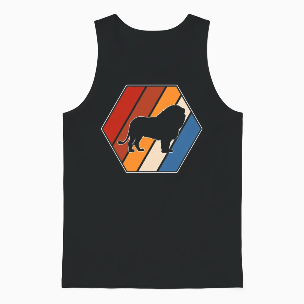 Lion Retro - Wildlife Unisex Tank Top in Black
