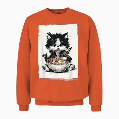 Chat Samouraï Art Japonais Ramen Nouveauté Kawaii Drôle Chat Unisex Sweatshirt - Orange