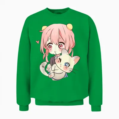 Anime and Cats Lover for Teen Manga Kawaii Graphic Otaku Unisex Sweatshirt - Irish Green