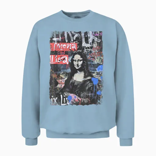 Abstrakt Graffiti Kunst Leonardo Da Vinci Kunst Mona Lisa Unisex Sweatshirt in Light Blue