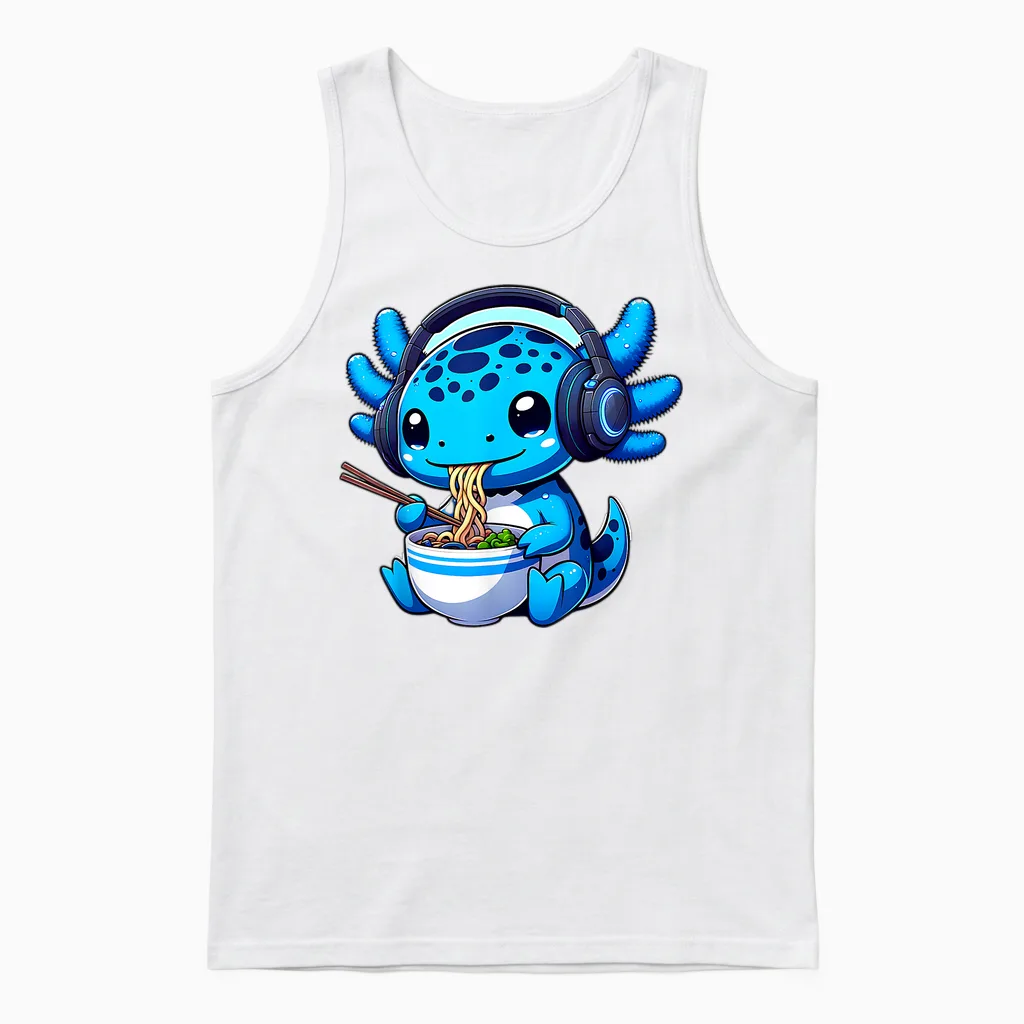 Gamer Axolotl Ramen Video Games Headphones Anime Boys Unisex Tank Top in White