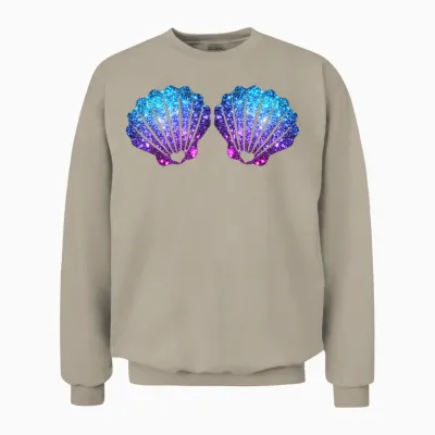 Mermaid Shell Bra Costume T-Shirt, Black Unisex Sweatshirt - Sand