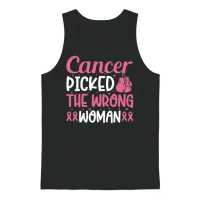 Cancer Picked the Wrong Woman Breast Cancer Unisex Tank Top - Black – 1