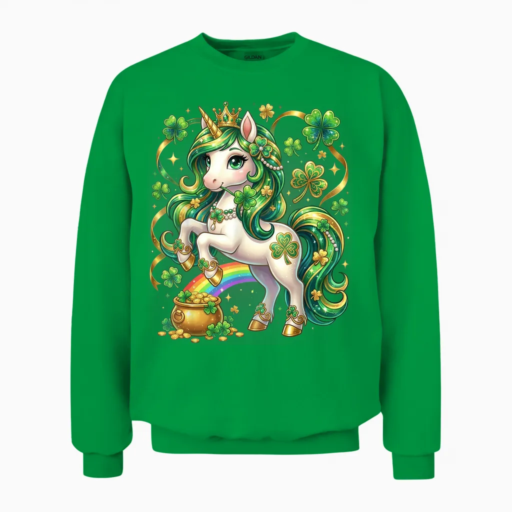Unicorn St Patricks Day Toddler Girls Kid Shamrock Lepricorn Unisex Sweatshirt in Irish Green