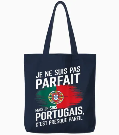 Je Suis Pas Parfait but Portuguese Humor Portugal Gift T-Shirt, Black, S Tote Bags - Navy