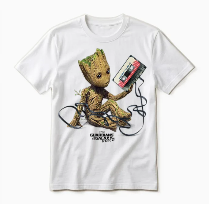 Marvel Guardians of the Galaxy Vol. 2 Groot Tape Portrait Unisex T-Shirt in White