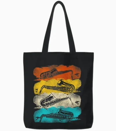 Saxophone Retro Vintage Tote Bags - Black