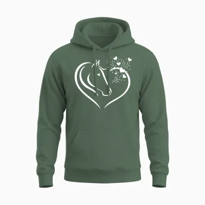 Animal Motif Horses Horse Portrait Heart Gift Unisex Hoodie - Military Green