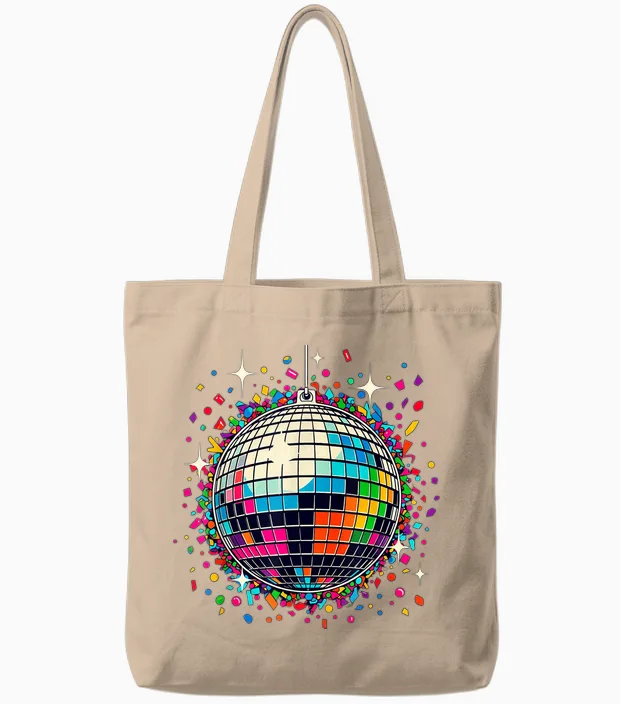 Confetti Disco Ball Party Tote Bags in Natural
