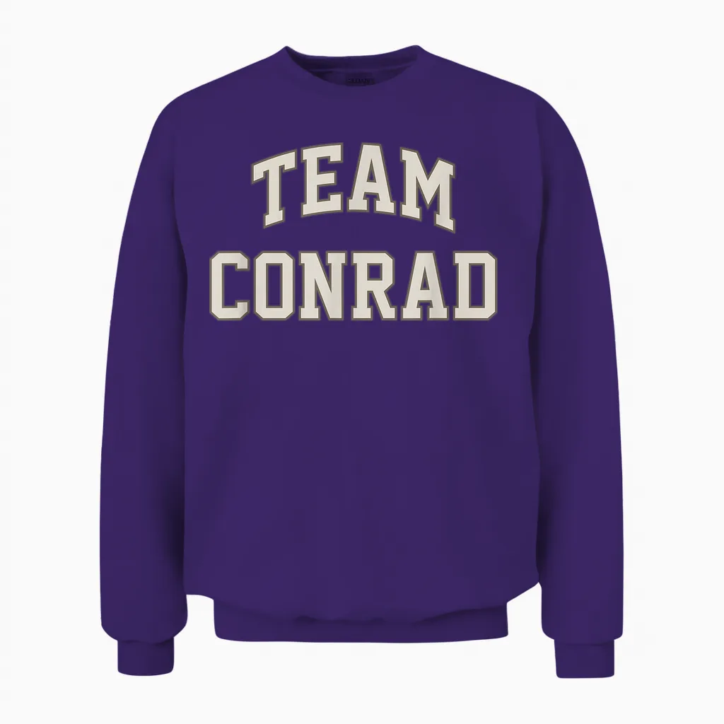Team Conrad Cute Rivalry Graphic Coastal Style Unisex Sweatshirt in Purple