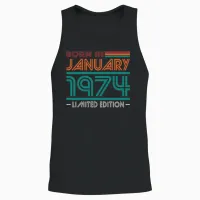 50th Birthday Vintage January 1974 Born in 1974 Unisex Tank Top in Black - 2