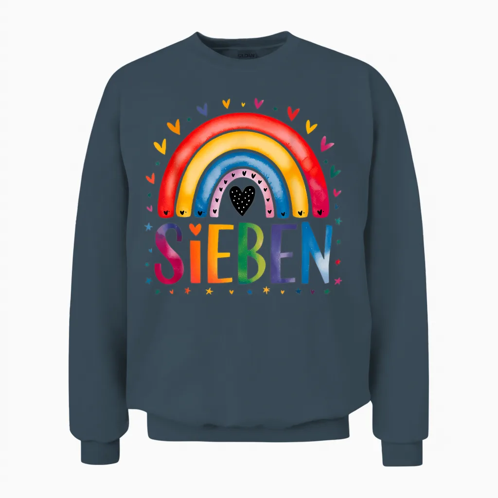 T-Shirt with German Text "ich Bin Schon Sieben - Rainbow 7th Birthday Design for M Unisex Sweatshirt in Dark Heather