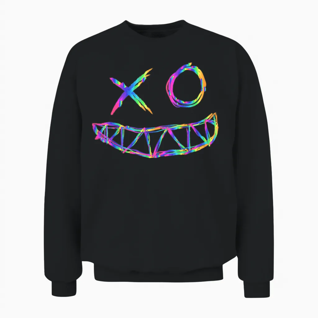 Rainbow Rave Face T-Shirt, Black Unisex Sweatshirt in Black