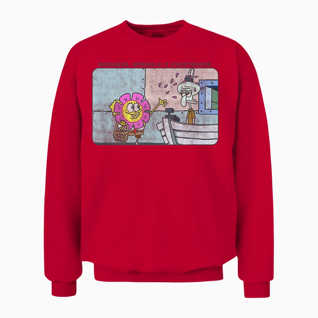 Spongebob Squarepants and Squidward Kindness Meme Unisex Sweatshirt in Red