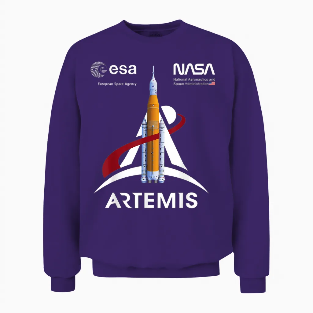 Nasa Artemis Sls Mission Esa Und Worm Logo Unisex Sweatshirt in Purple