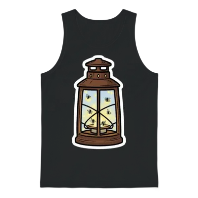 Glowing Firefly Lantern Illustration Unisex Tank Top - Black