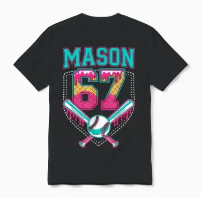 Trendy Mason 67 Mem Ice Cream Drip Baseball Birthday Costume Unisex T-Shirt - Black