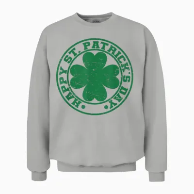 Happy St. Patrick's Day Men's Women's Children's Clover T-Shirt, Black Unisex Sweatshirt - Ash