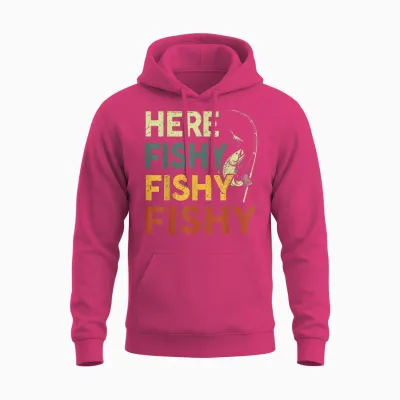 Here Fishy Fishing Shirt Bass Fish Dad Gift Funny Fisherman Unisex Hoodie - Heliconia