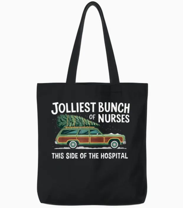 Jolliest Bunch of Nurses Holiday Fun Christmas Nursing Humor Tote Bags in Black