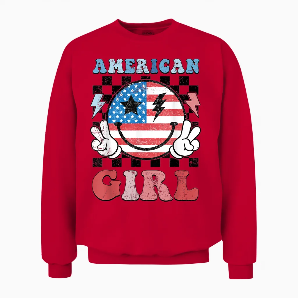 American Girl Toddler Teens Kids 4th of July Patriotic Unisex Sweatshirt in Red