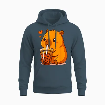 Kawaii Capybara with Bubble Tea Sweet Capybara Boba Milk Tea Unisex Hoodie - Dark Heather