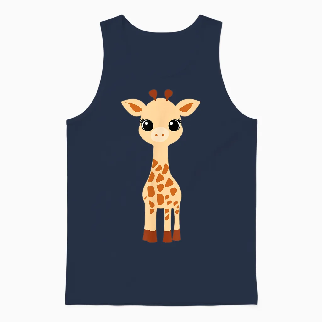 Cute Animal Giraffes Little Kid Humor Baby Giraffe T-Shirt, White, S Unisex Tank Top in Navy