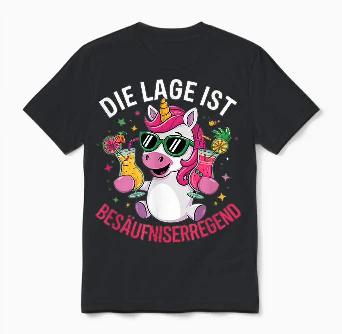 Die Lage Ist Besäufniserregend - Einhorn Style Unisex T-Shirt in Black