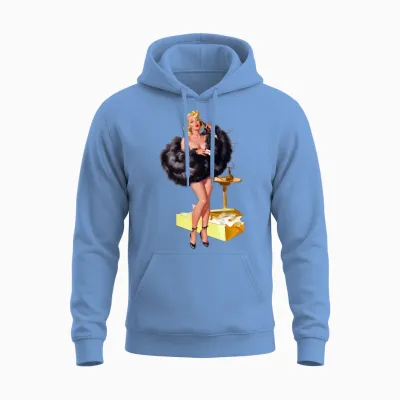 Retro Vintage Pin Up Girl in Fur Unisex Hoodie - Carolina Blue