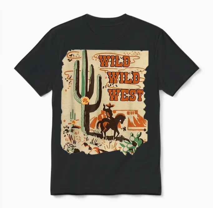 Wild Wild West Western Life Southwest Desert Vibes Cactus Unisex T-Shirt in Black